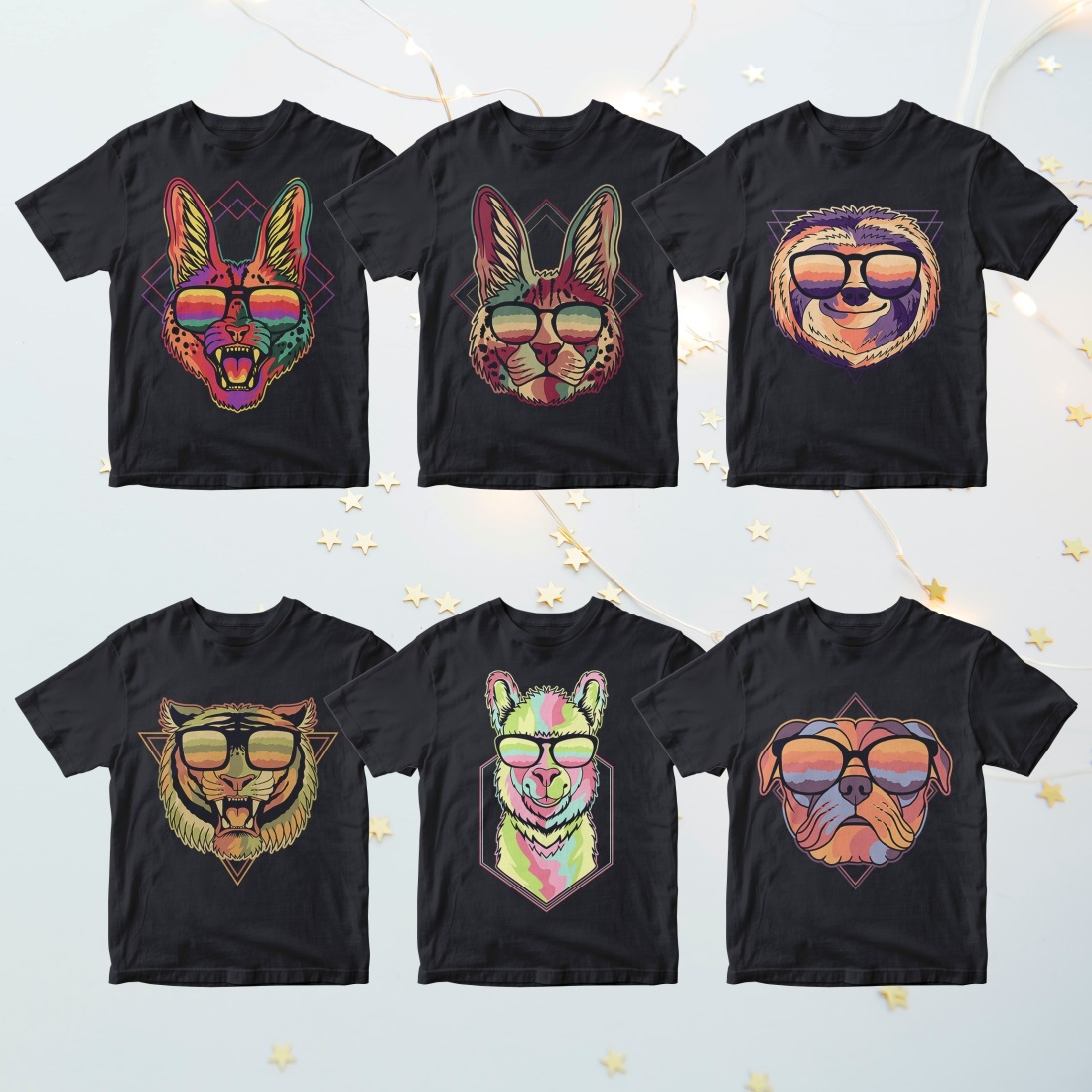 Stylish 30 Animals Colorful Retro T-shirt Designs.