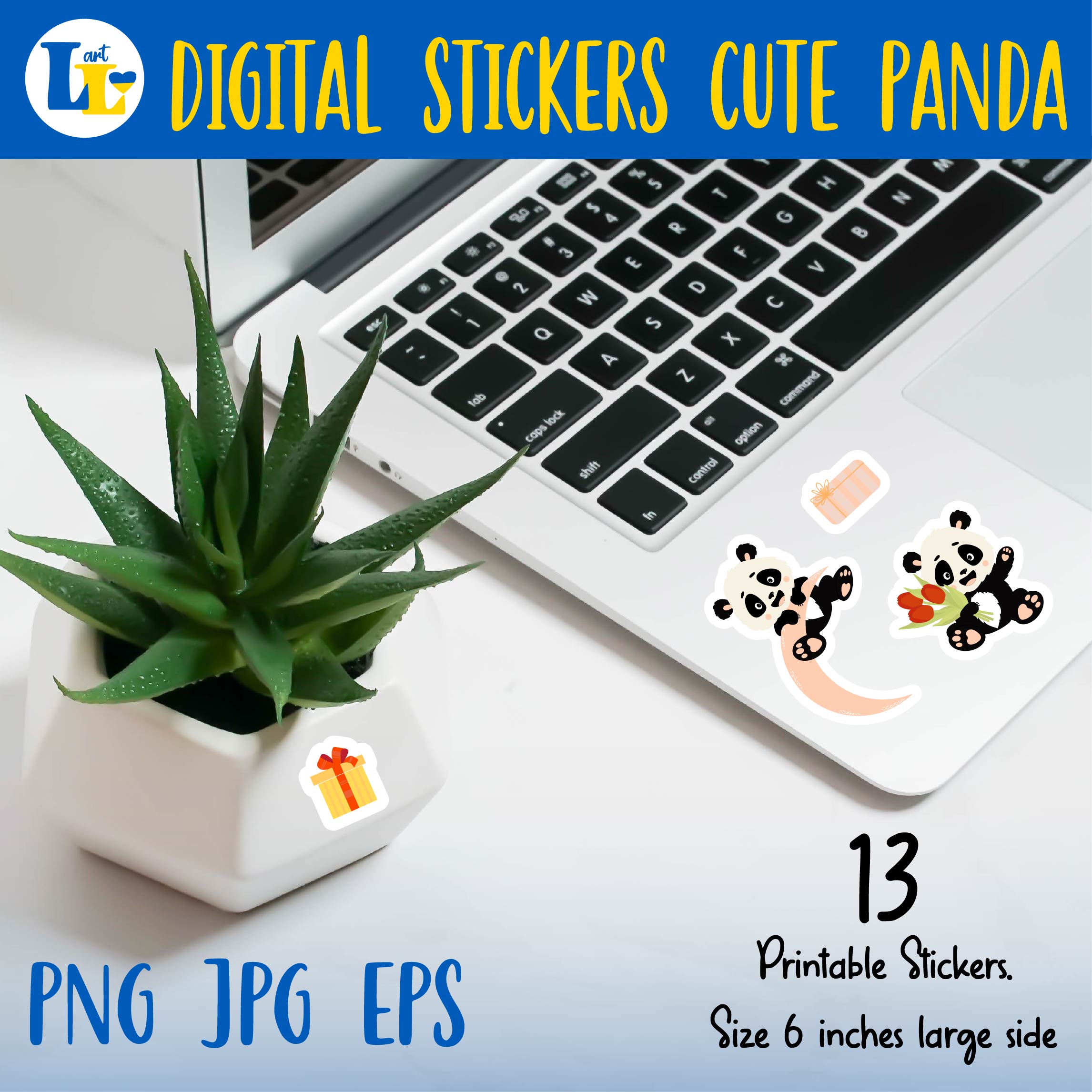 Cute Panda Digital Printable Stickers Bundle.