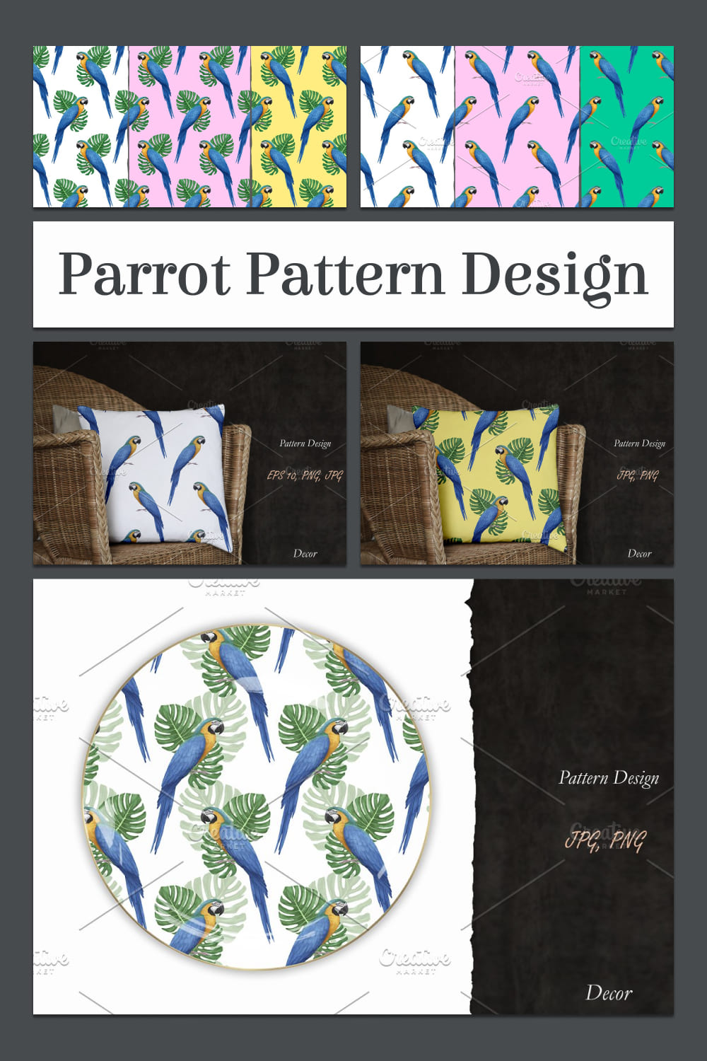 Parrot pattern design - pinterest image preview.