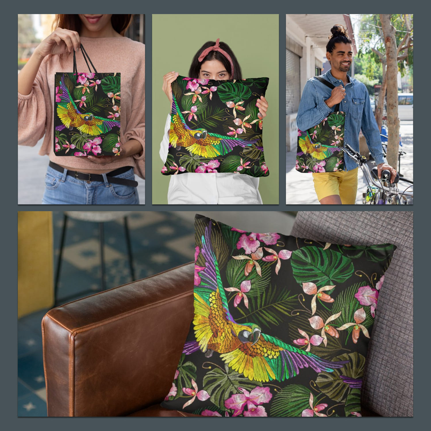 Parrots, orchids and palm leaves created by Matrioshka.