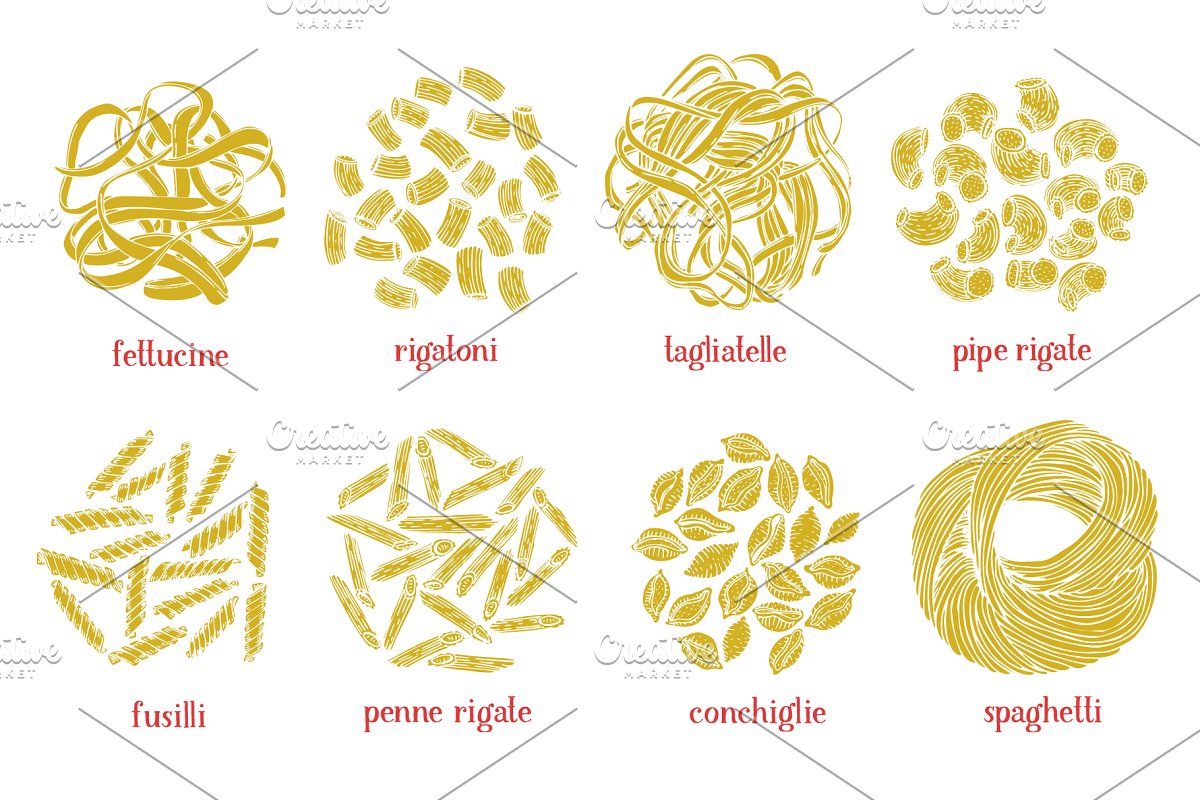 Different types of pasta.