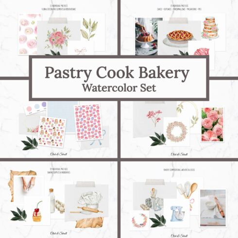 Pastry cook bakery watercolor set - main image preview.