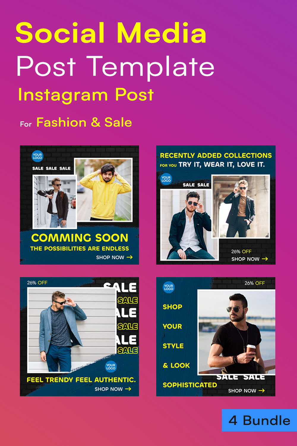 Sale And Fashion - Social Media Post Bundle Tamplates For Instagram Pinterest Image.