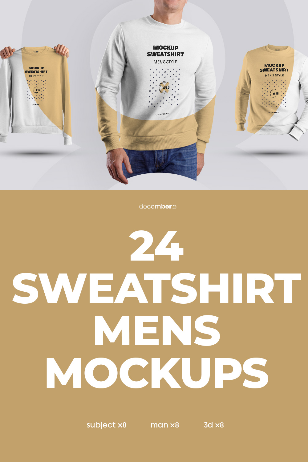 24 Mockup Men Sweatshirt On The Man 3D Style And Isolated Objects Pinterest Image.