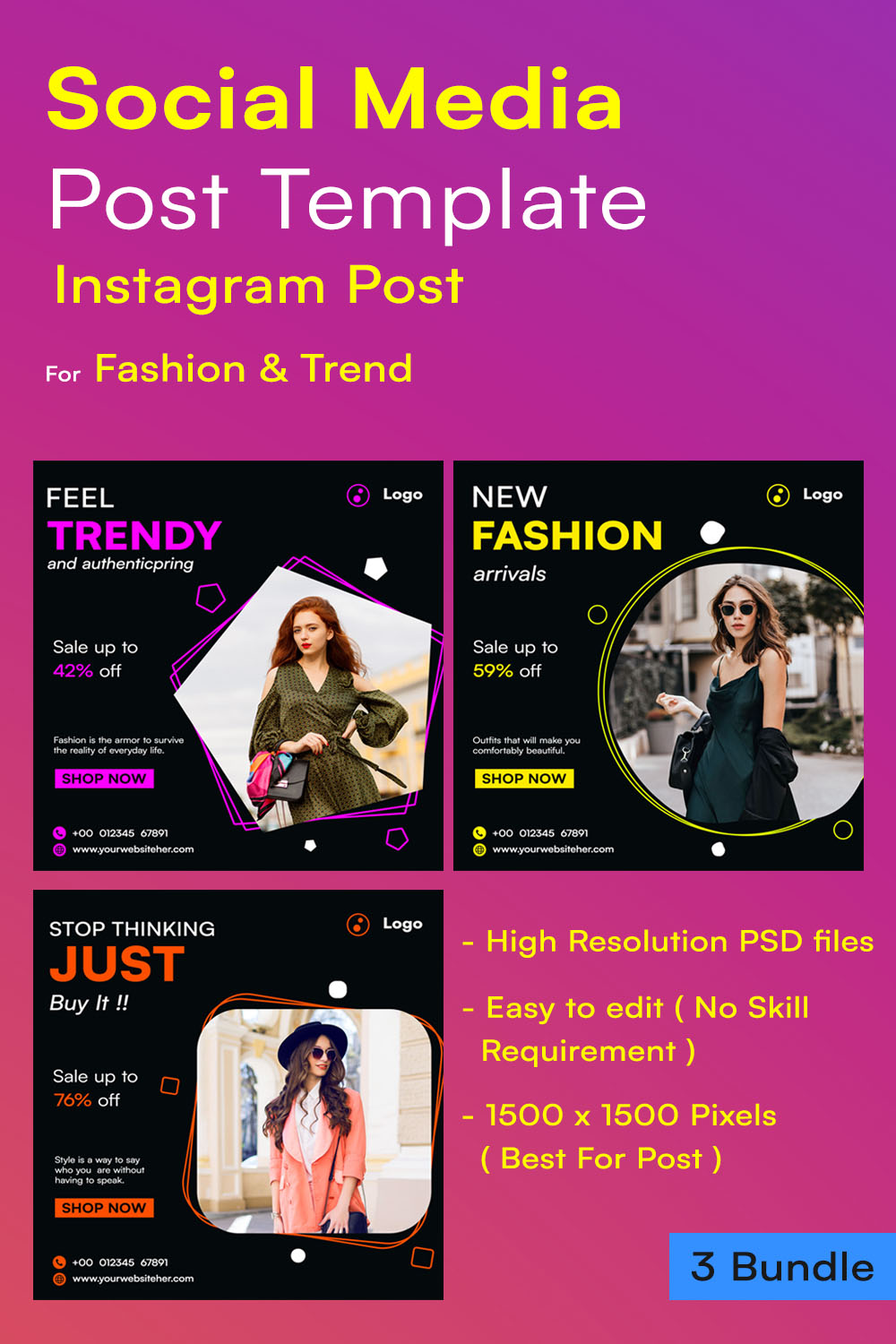 Fashion And Trend Social Media Post Design Templates Pinterest Image.
