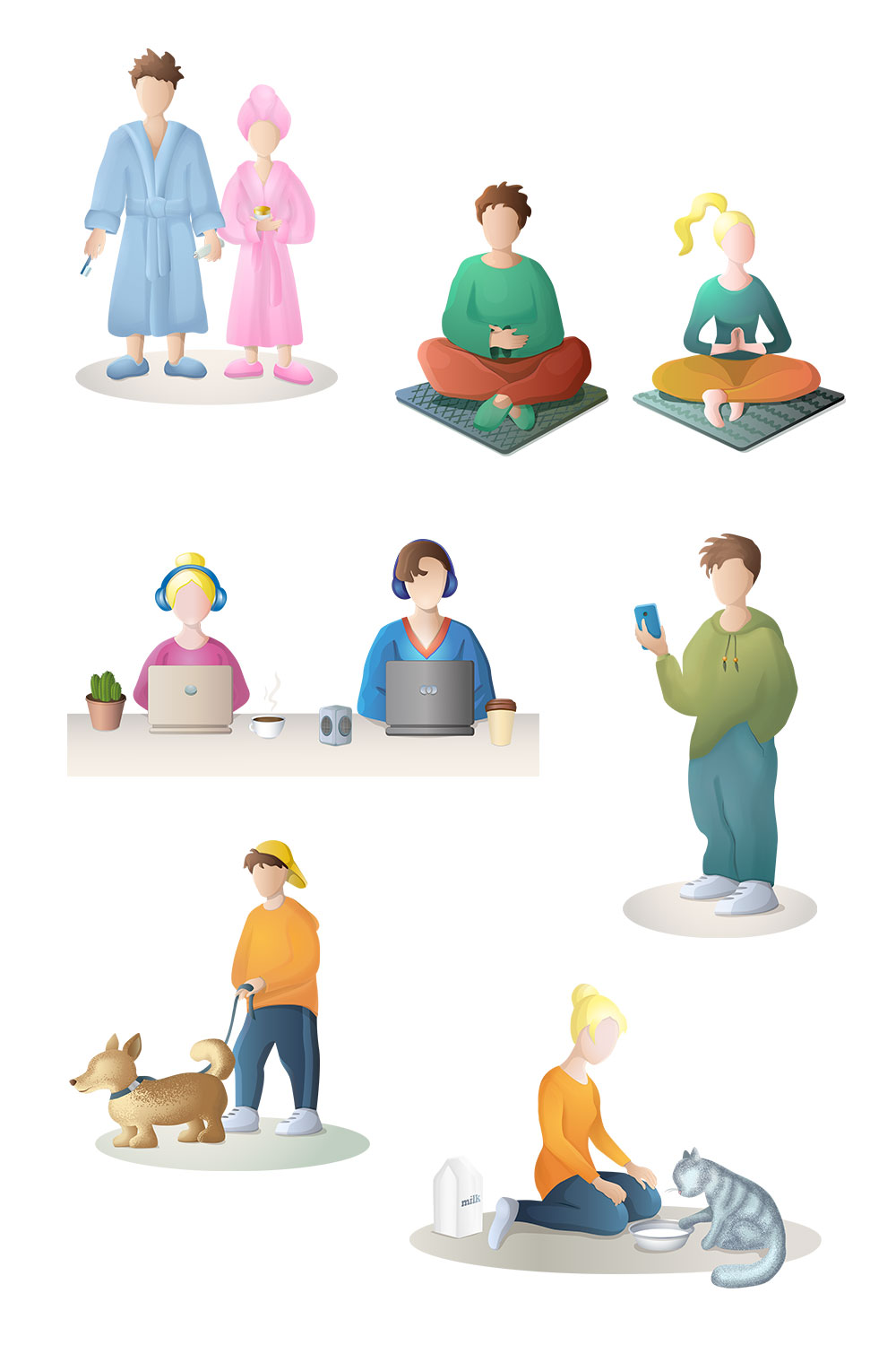 Stylized Figurines: Boy and Girl are Busy with Different Things.