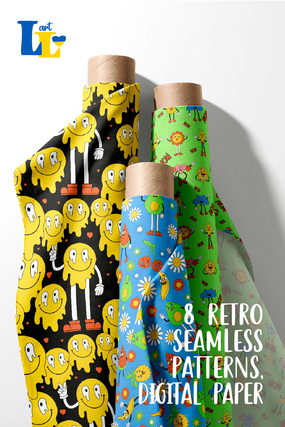 Retro Seamless Patterns, Groovy Backgrounds pinterest image.