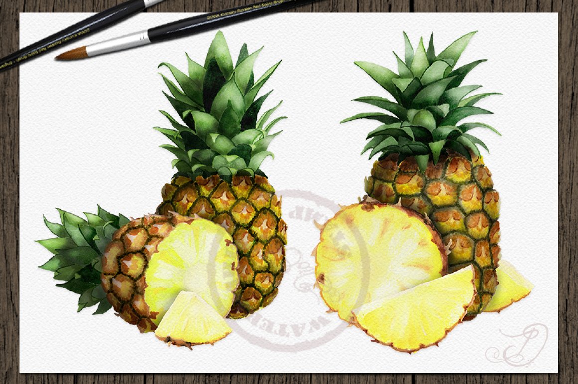 Two juicy pineapples.
