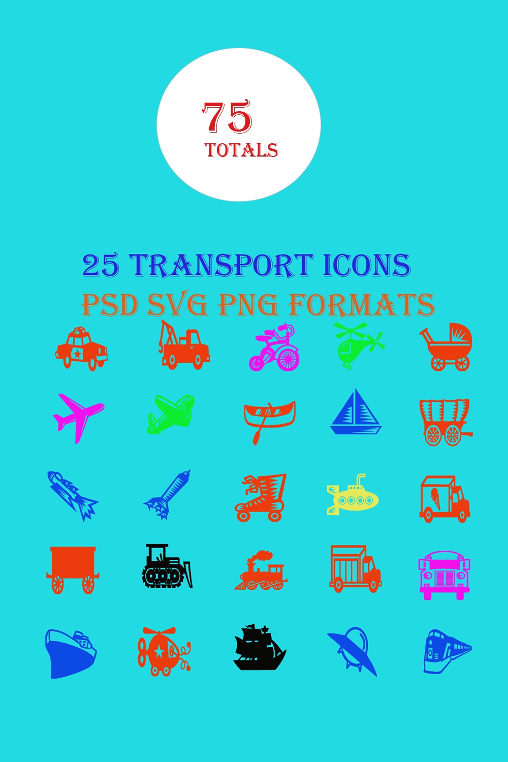 25 Transports And Vehicles Icons Set Pinterest Image.