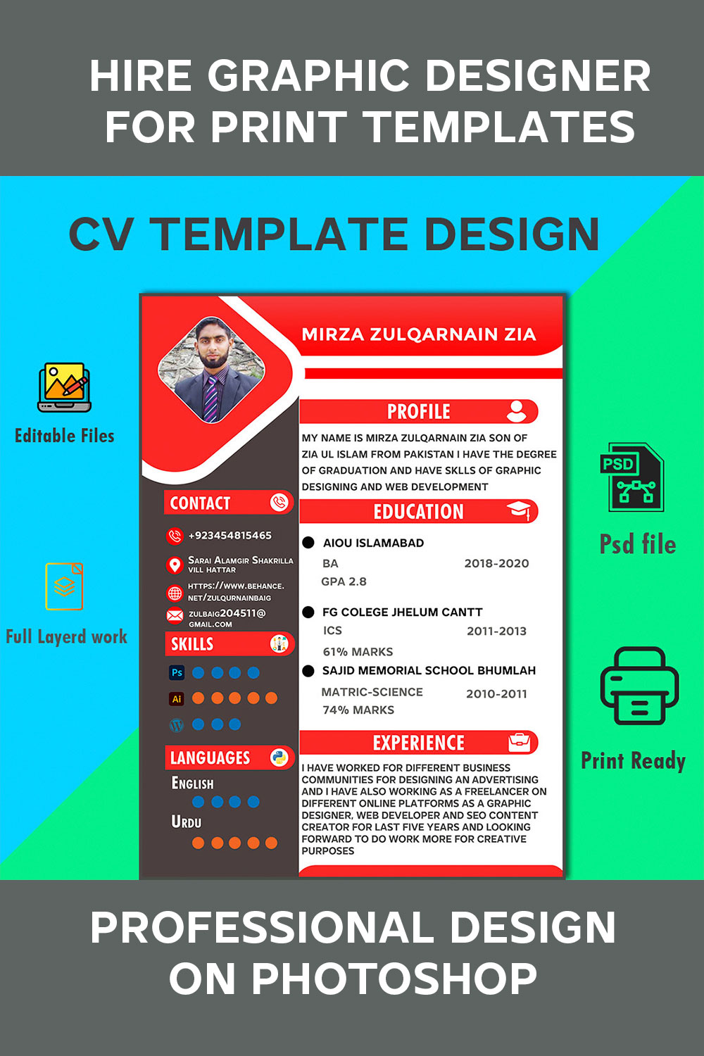 Professional resume template for graphic designers.