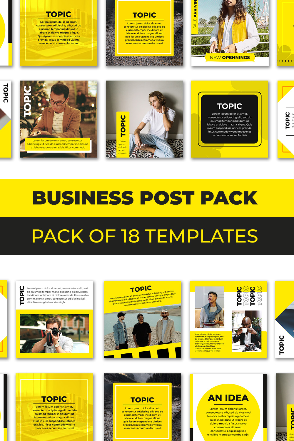 pinterest Black Yellow Instagram Post Pack ( Tourism - Tech - Modern ) - social post