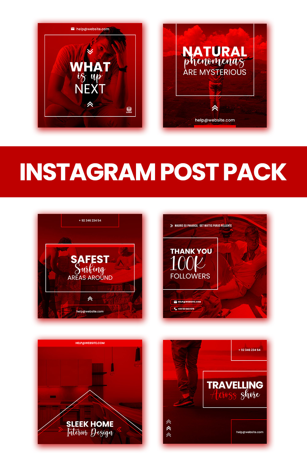 pinterest Modern Red Instagram Post Pack (Quotes - Sports)