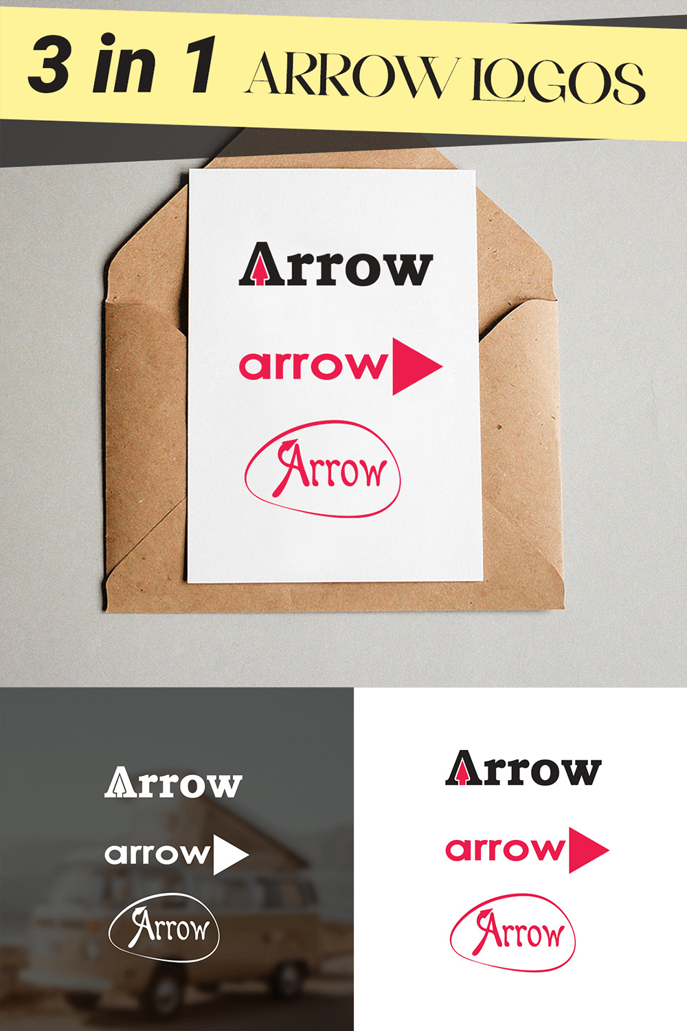 Arrow 3 Different Logo Design Bundle 3 In 1 Logo Sets Pinterest Image.