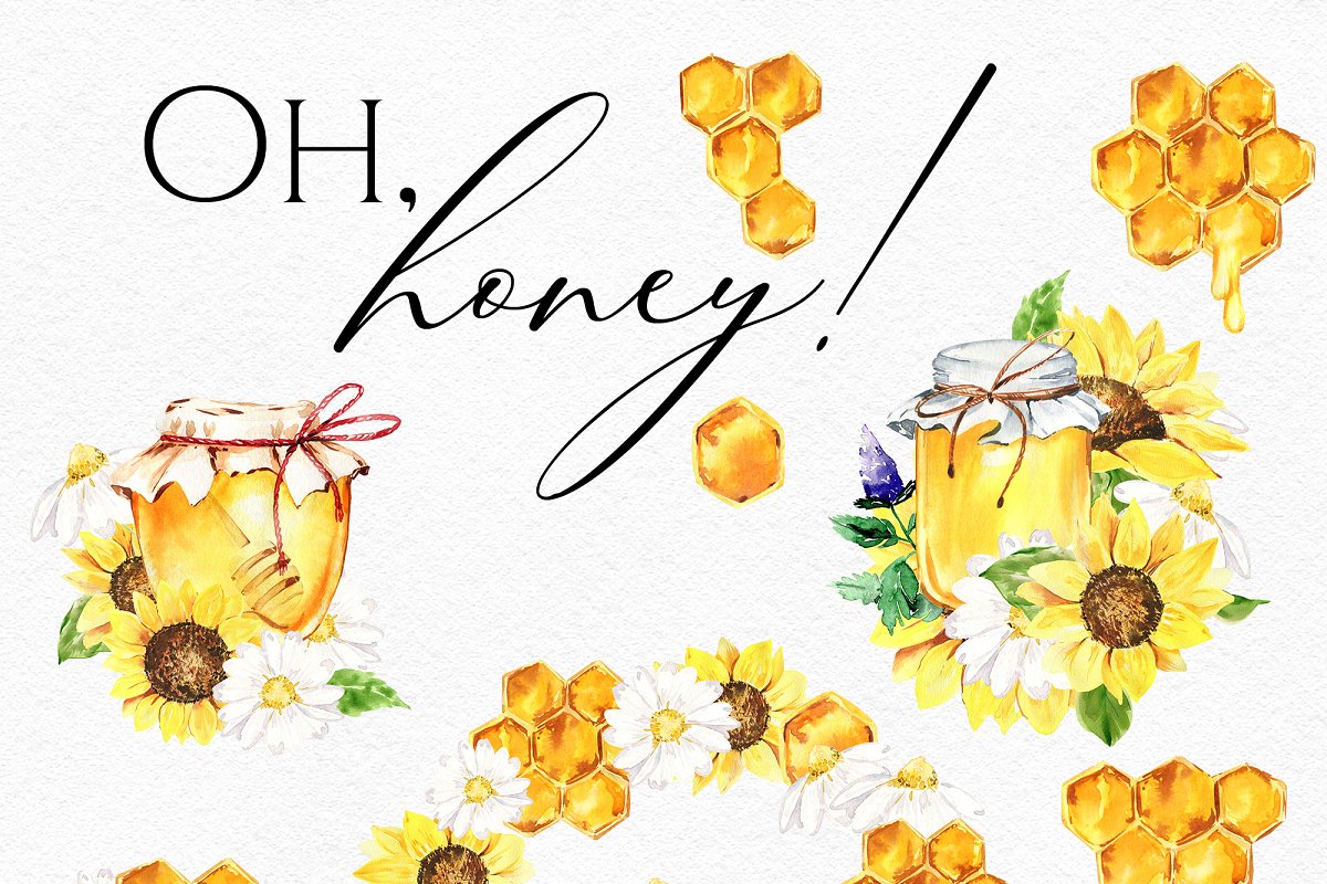 This bees and honey clip art set features personally hand-drawn bumblebee designs with wildflower graphics.