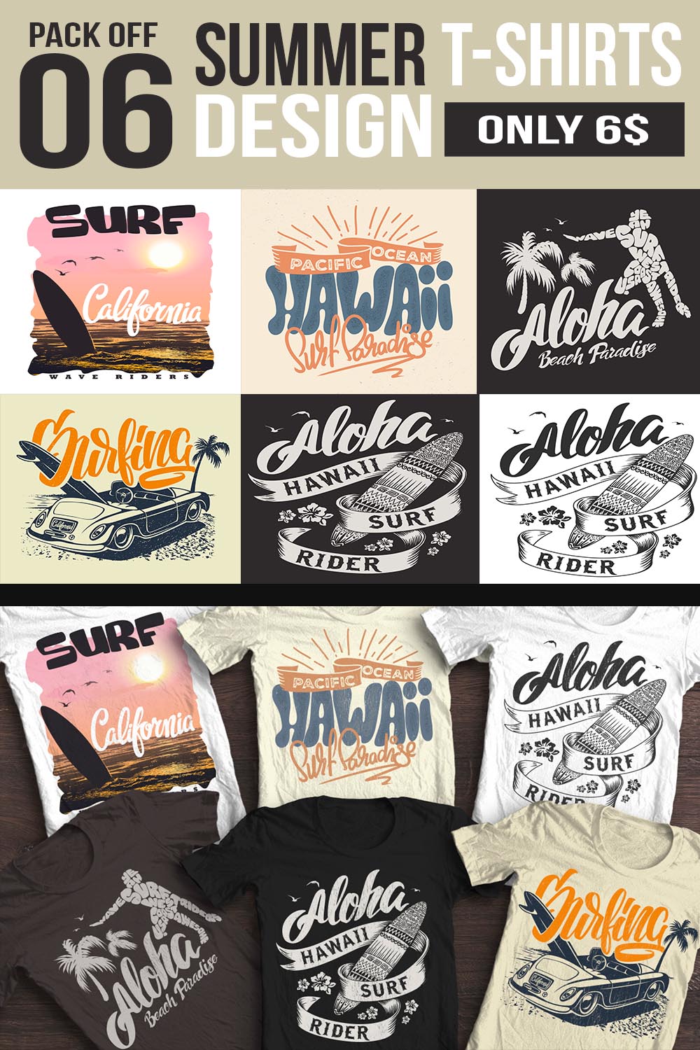 pintrest Pack of 6 Summer T-shirts Designs