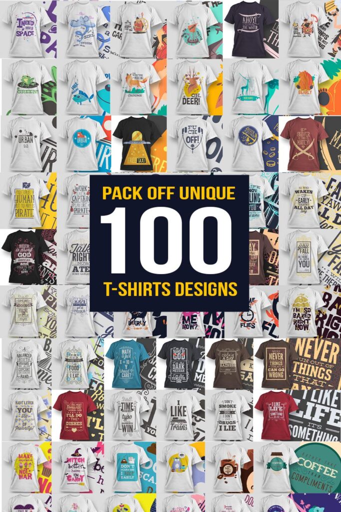 Pack Off 100 T-shirt Designs - MasterBundles
