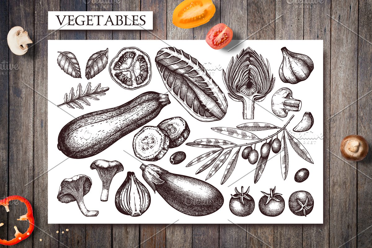Vegetables elements.