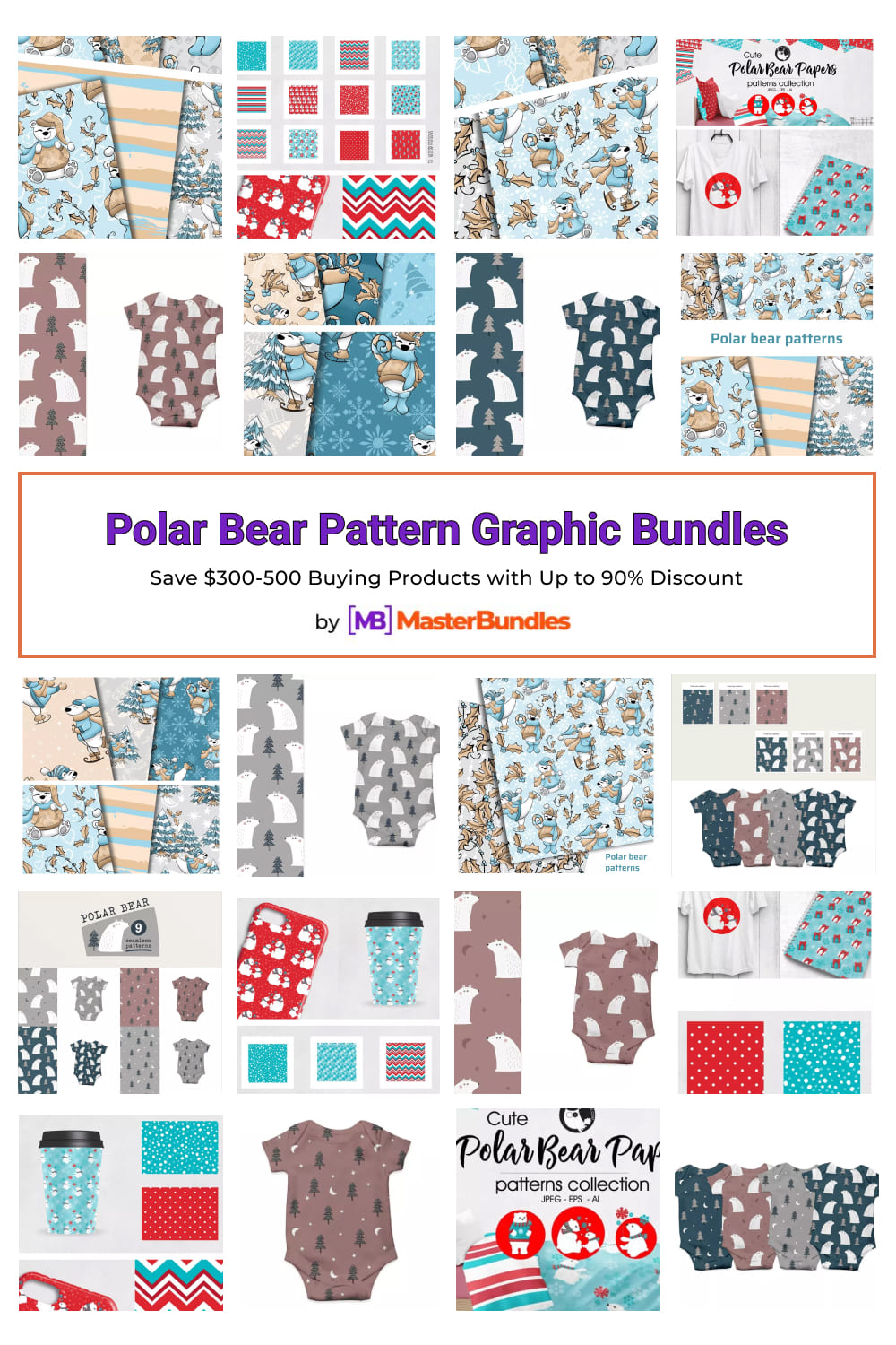 Polar Bear Pattern Graphic Bundles Pinterest image.
