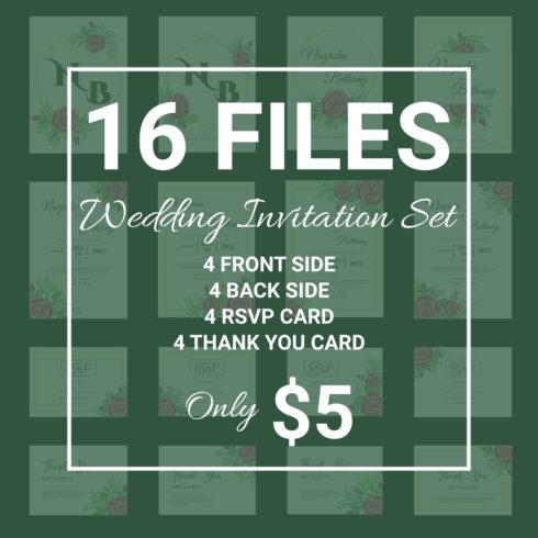 Greenery Wedding Invitation Template With Rose Ornament Cover Image.