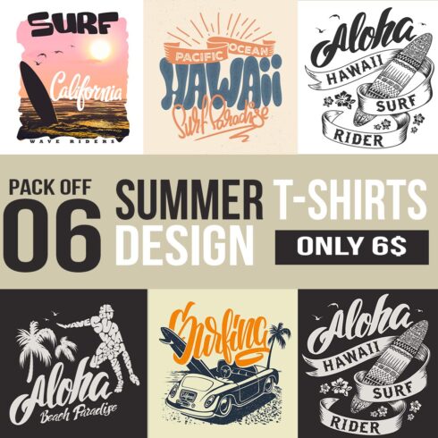 Pack of 6 Summer T-shirts Designs cover image.