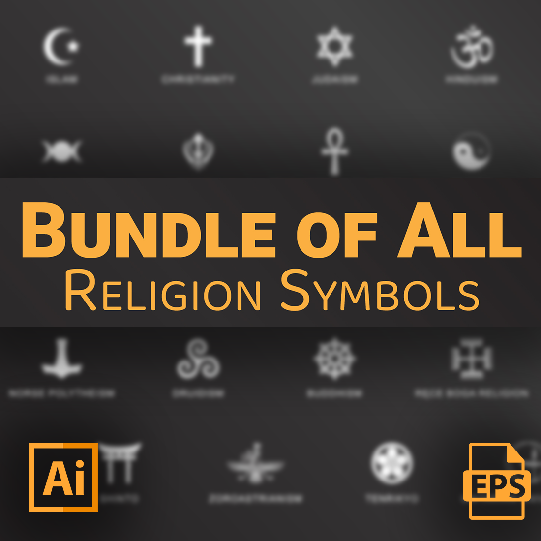 Bundle of All Religious Symbols - Vector Ai and EPS file cover image.