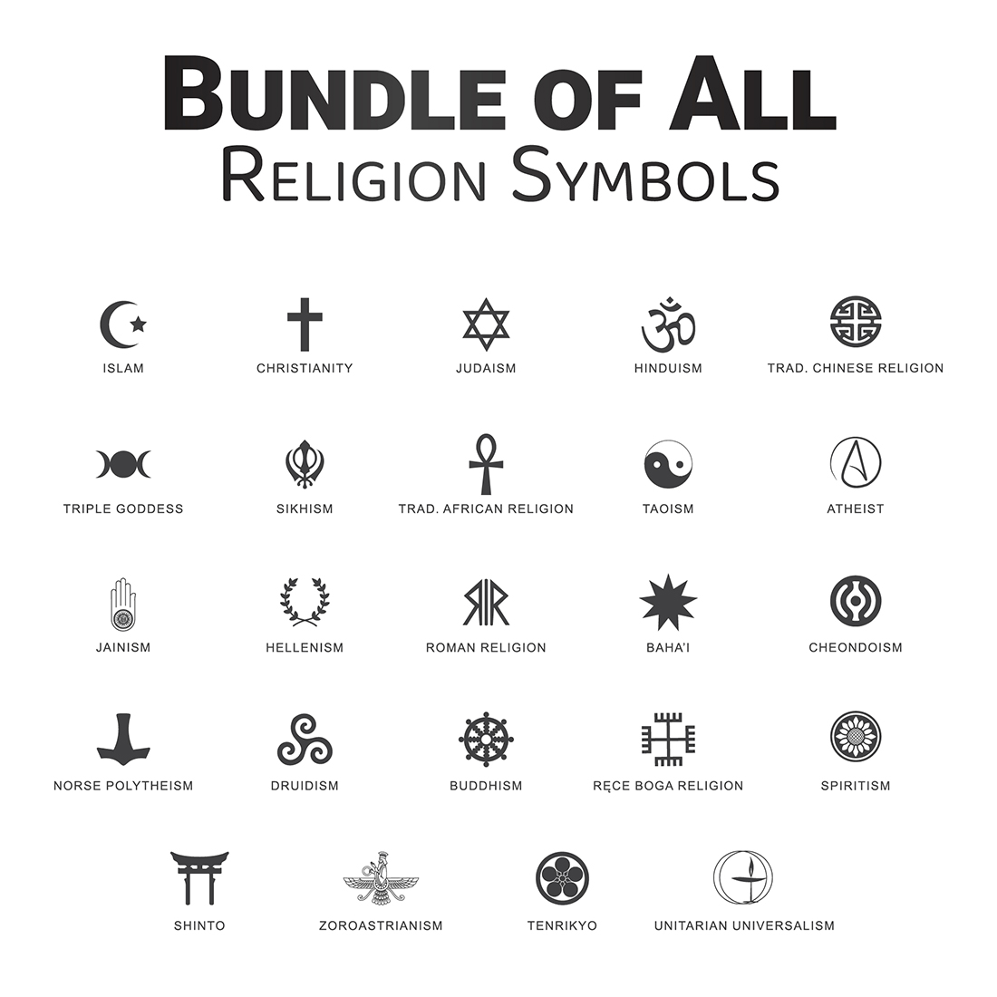 Bundle of All Religious Symbols - Vector Ai and EPS file.