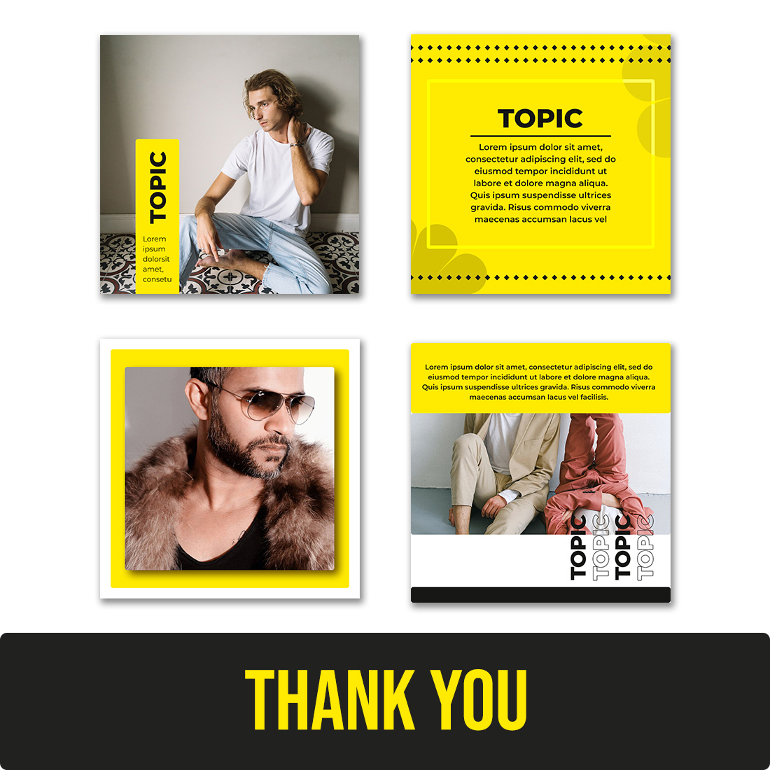 Black Yellow Instagram Post Pack ( Tourism - Tech - Modern ) - social post