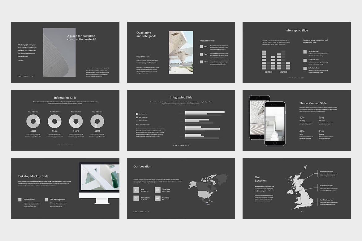 Business template with light grey sections.