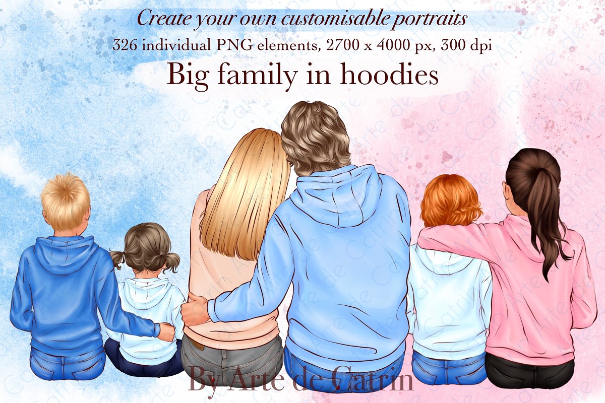 Cover image of Big Family in Hoodies Clipart.