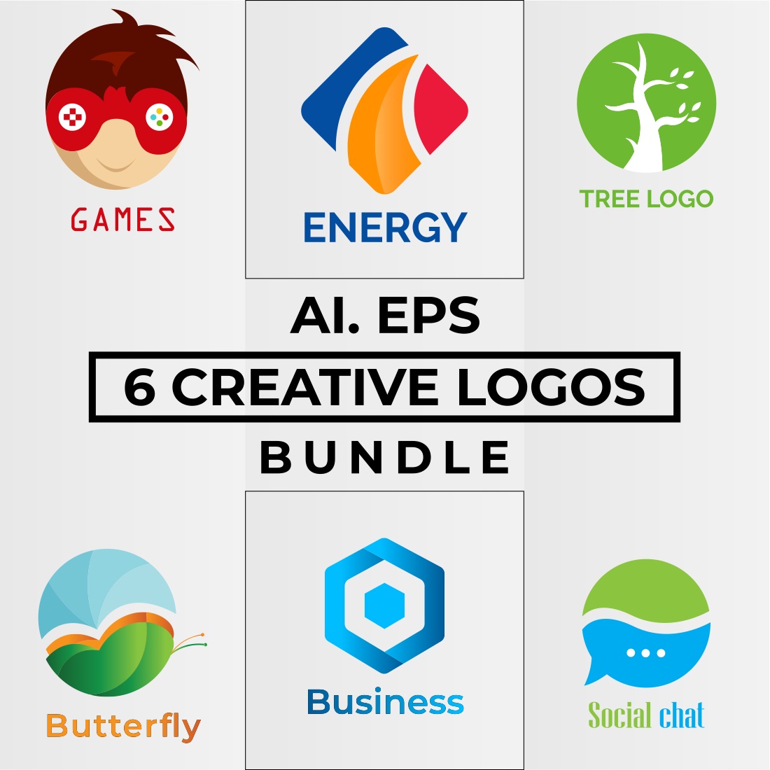 6 Creative Logo Designs Bundles Template cover image.