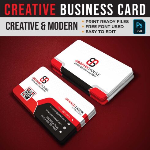 preview image Red Modern Creative And Professional Business Card Template.