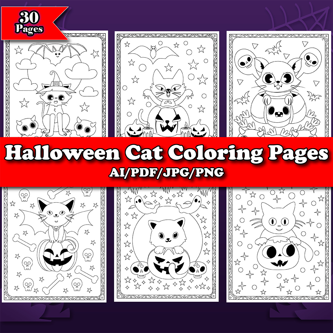 preview image Halloween Cat Coloring Page for Kids.