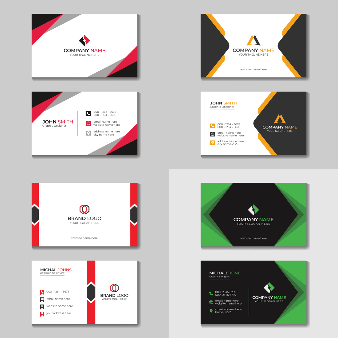 4 Corporate Modern Business Card Design Template All Styles Example.