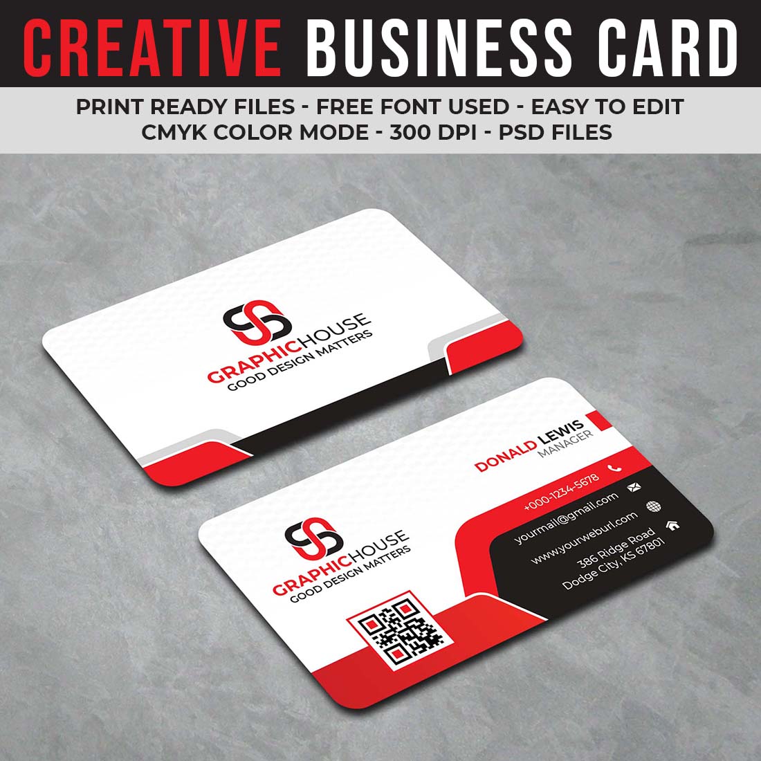 Red Modern Creative And Professional Business Card Template cover image.