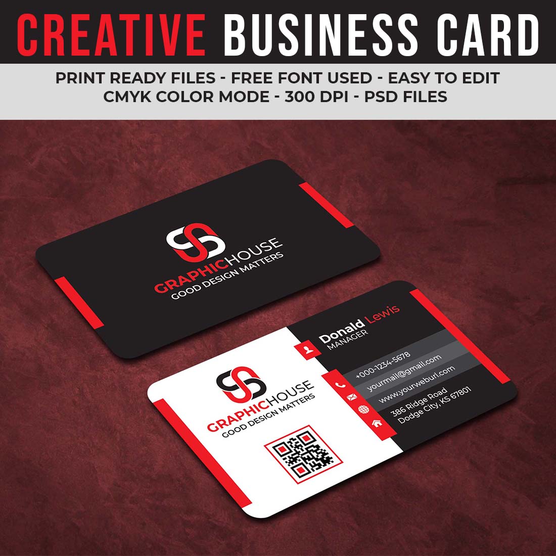 Creative And Professional Business Card Template Preview Image.