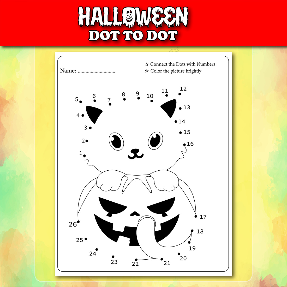 Halloween Dot To Dot For Kids Cat Example.