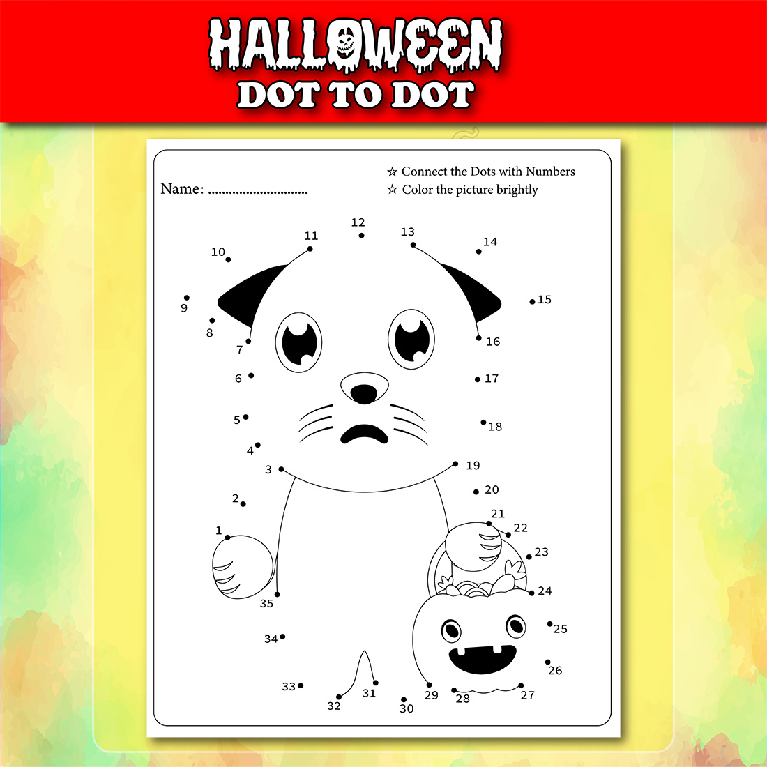 Halloween Dot To Dot For Kids Vol2 Dog Example.