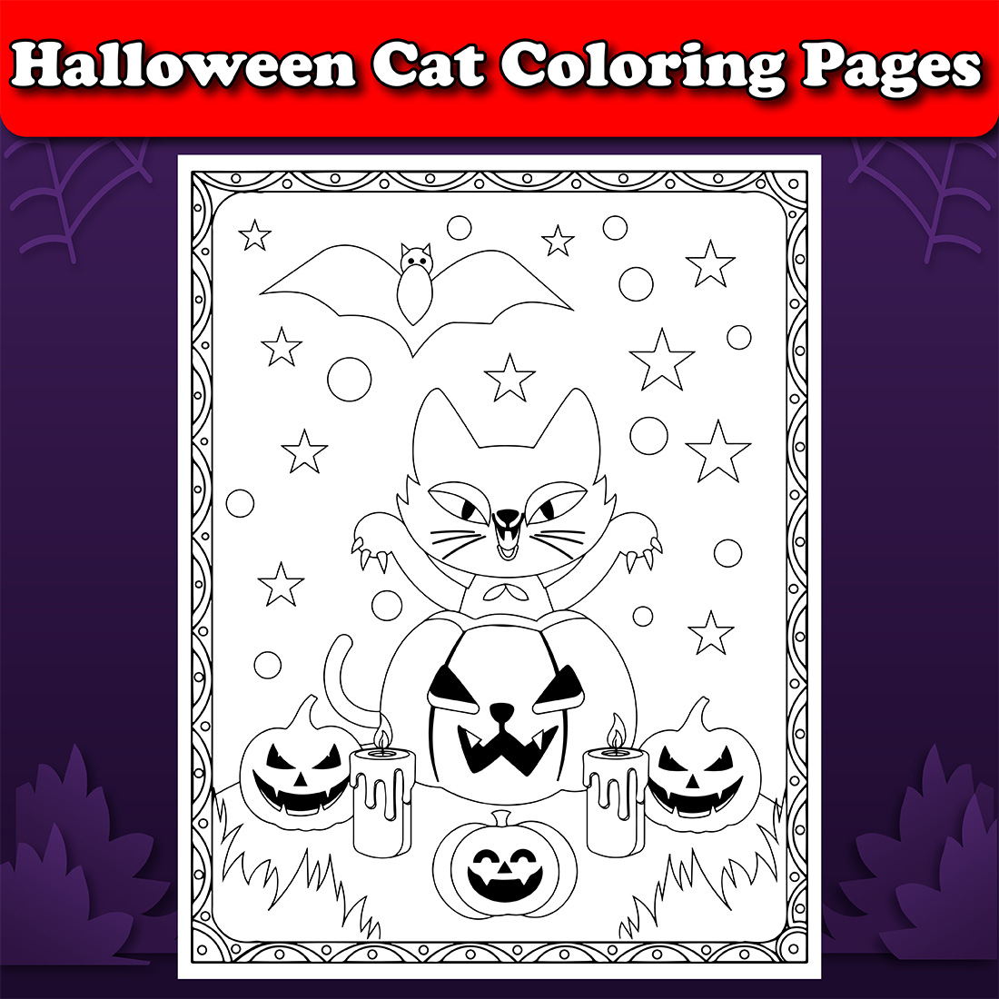 Halloween Cat Coloring Page for Kids
