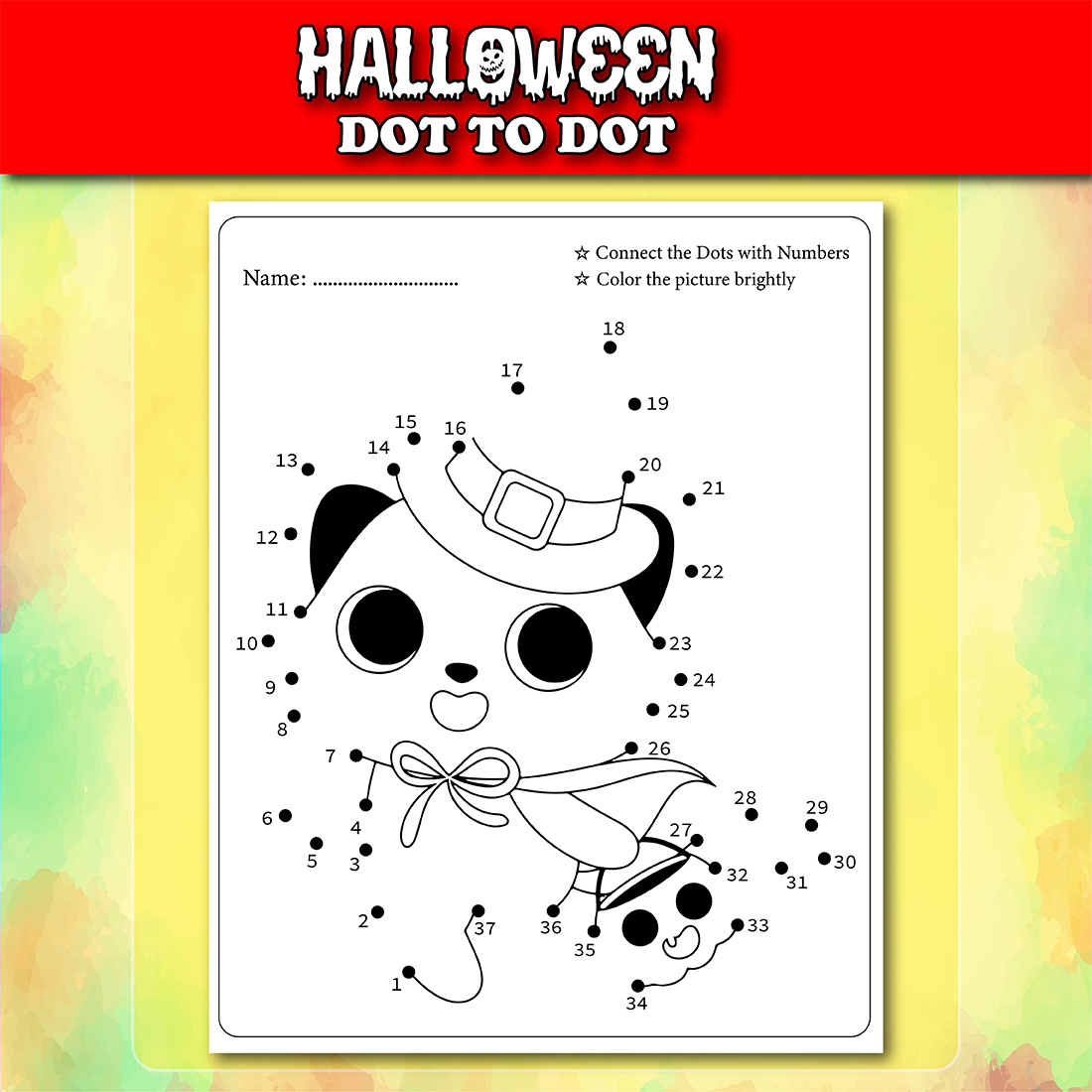 Halloween Dot To Dot For Kids Panda Example.