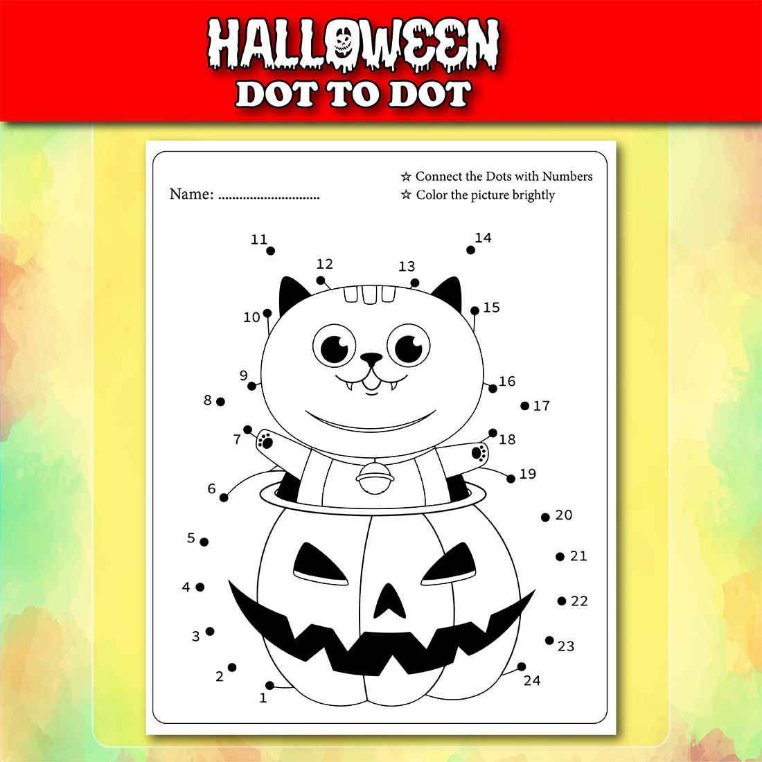 Halloween Dot To Dot For Kids Vol2 Cat Example.