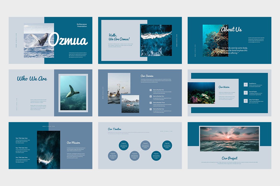Ocean blue template for aesthetic presentation.