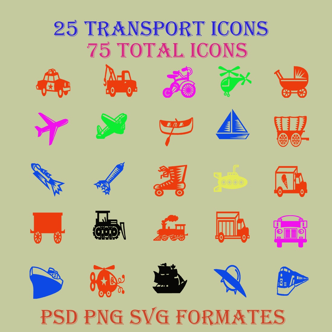 25 Transports And Vehicles Icons Set Preview Image.