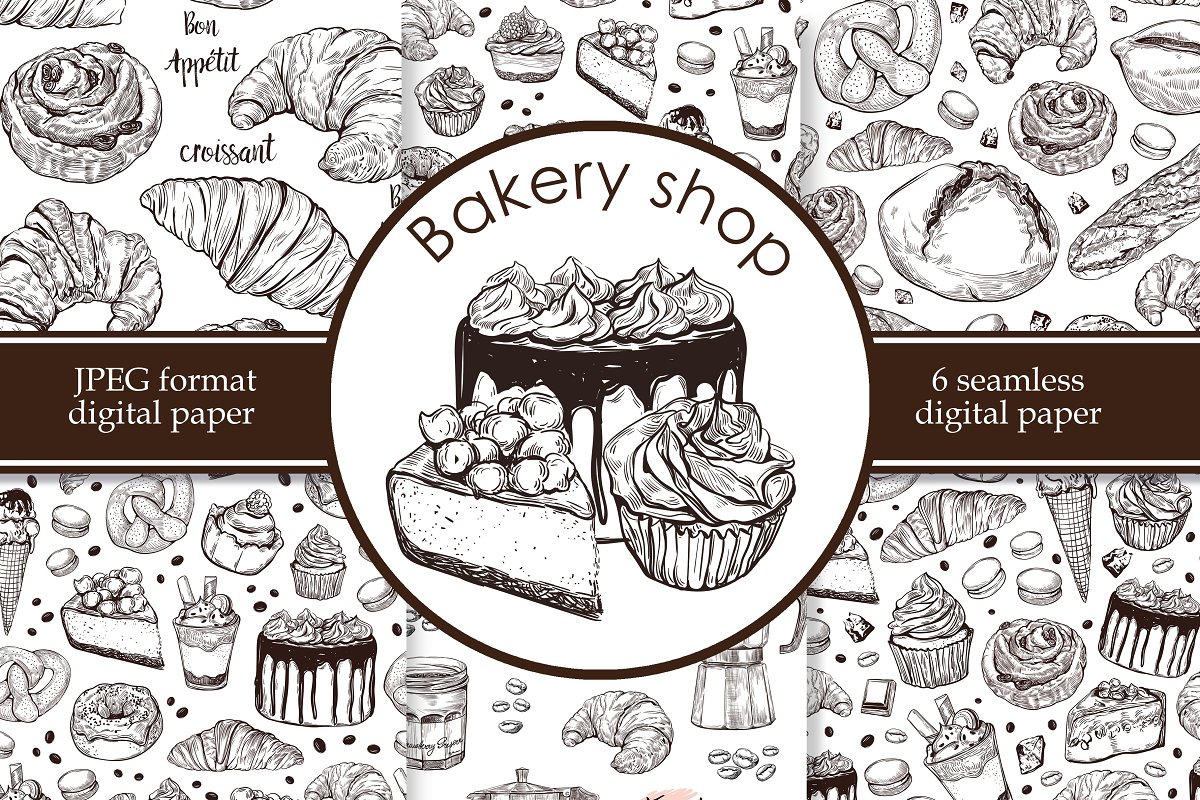 Cover image of Bakery and dessert seamless pattern.