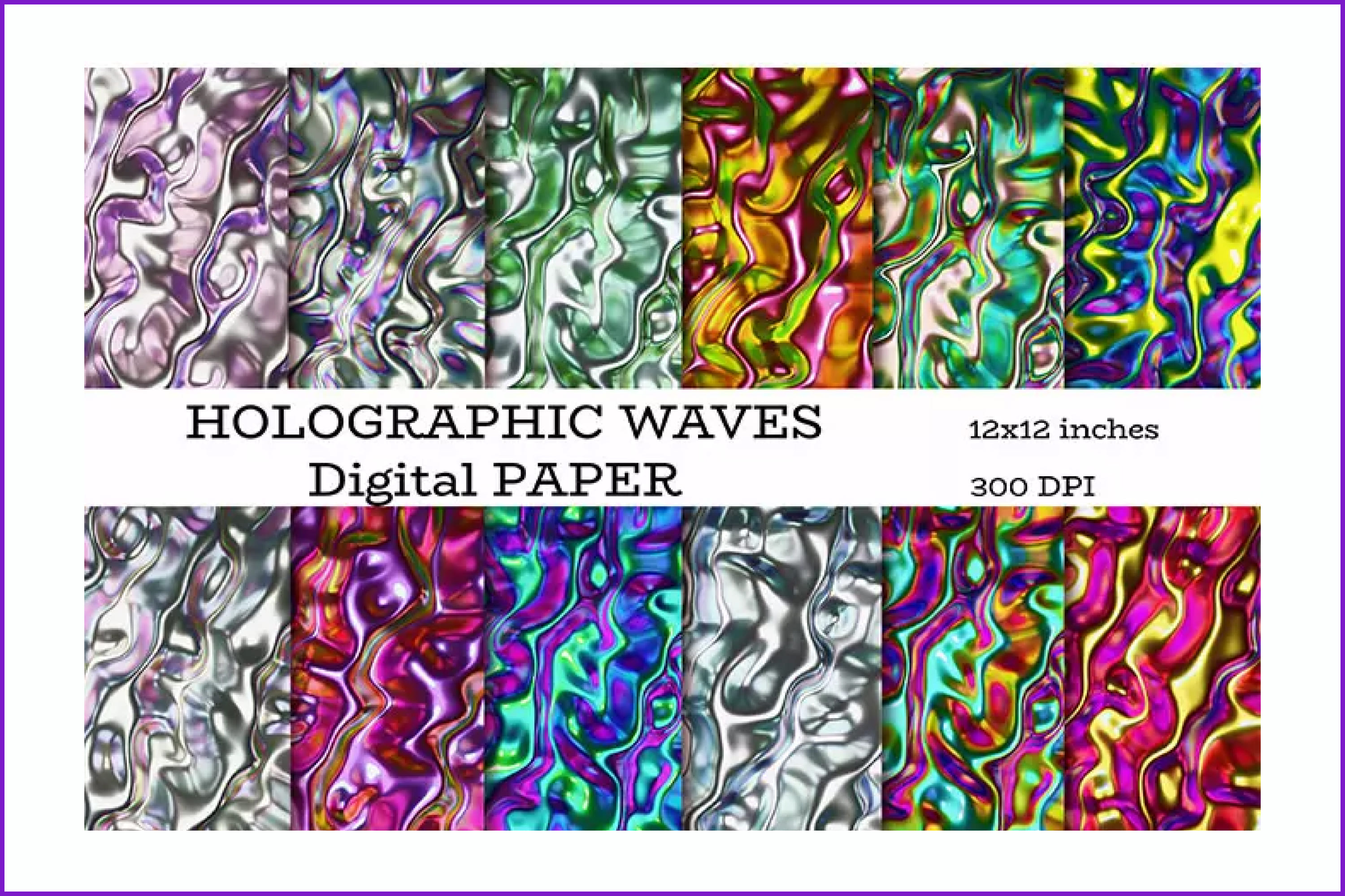 Collage with metallic Holographic Waves Digital Paper.