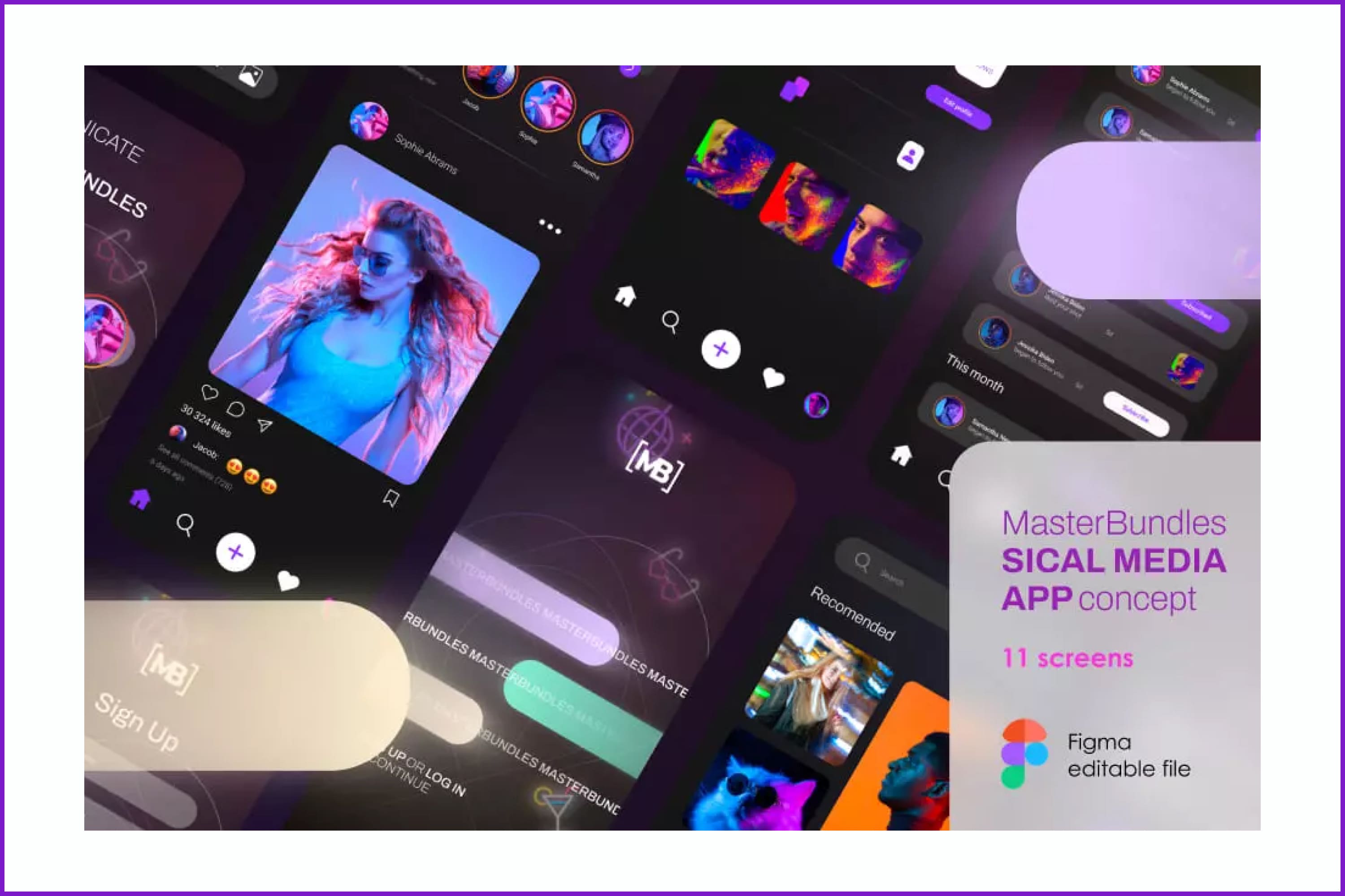 Collage with trending neon social media app.