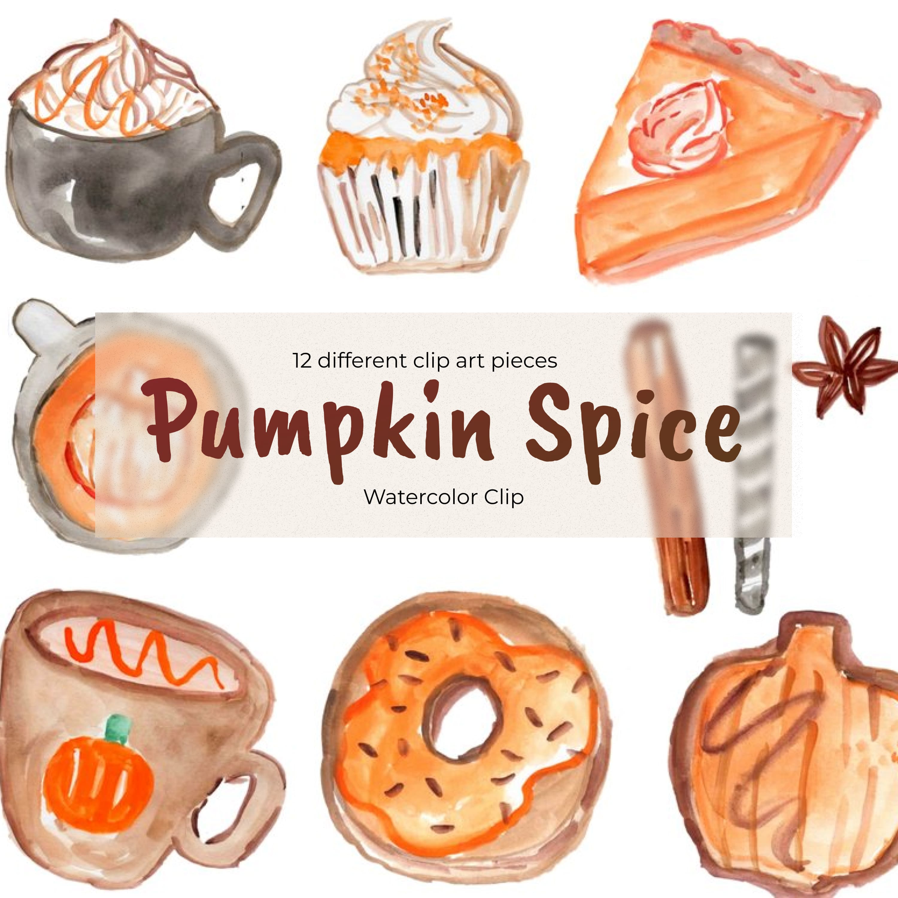 Pumpkin Spice Watercolor Clip Art cover.