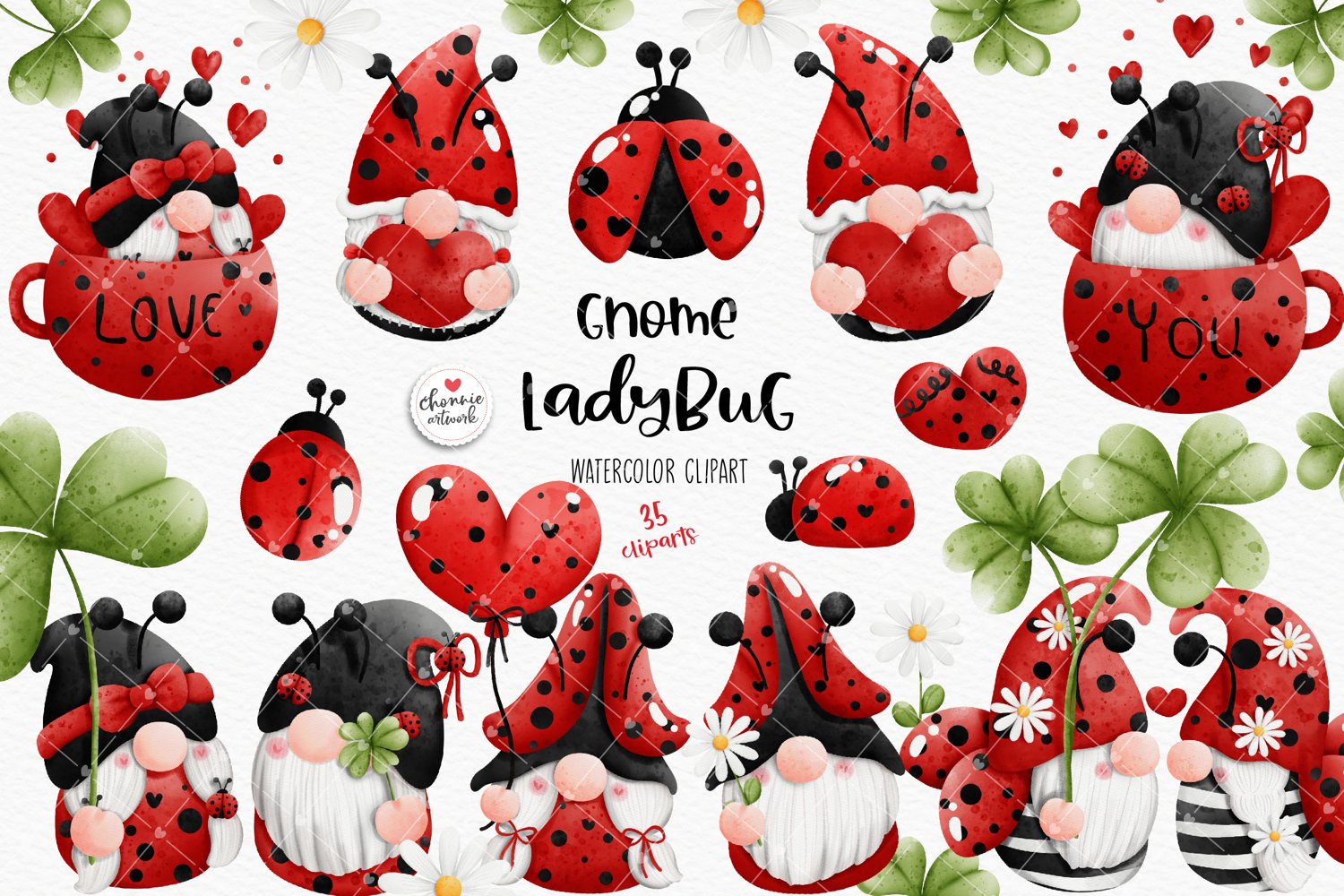 Cover image of Gnome ladybug clipart.