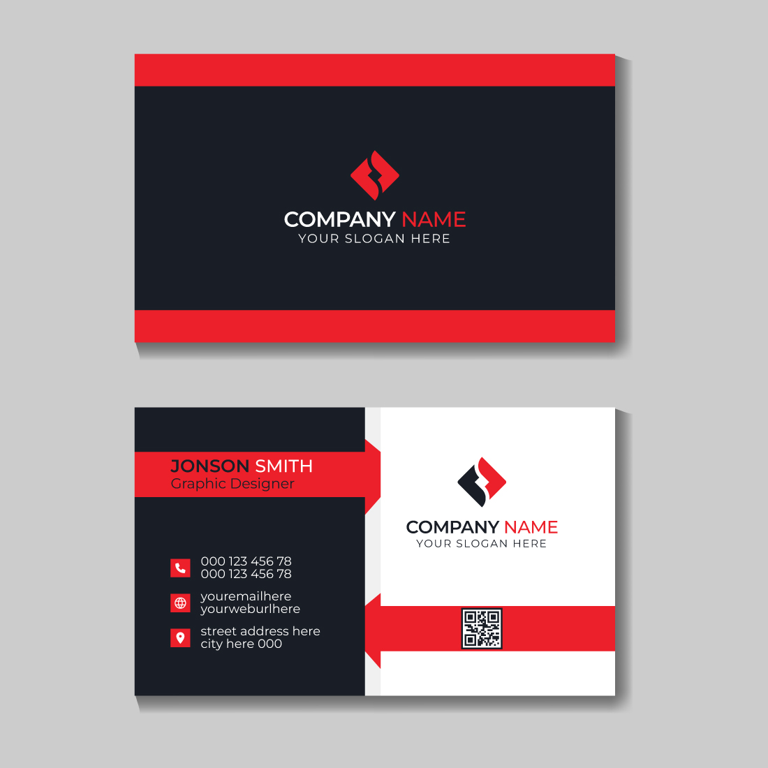red color 4 Colors Corporate Minimal Creative Business Card Design Template.