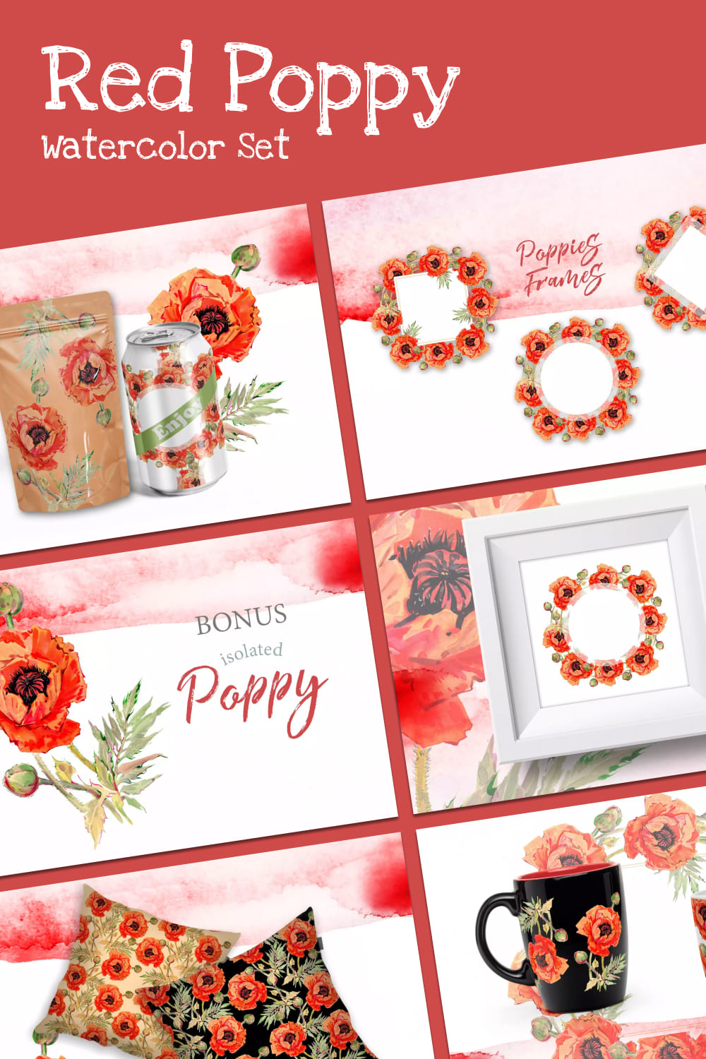 red poppy watercolor png set 01 1