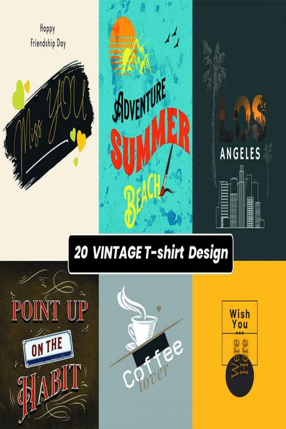 20 Vintage T-shirts Design Zone Bundle Pinterest Image.